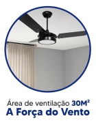 Ventilador de teto Ventex Valen LED com 3 pás de MDF preto estrutura preto 1.1m de diâmetro